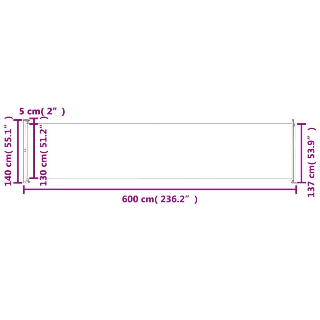 vidaXL Auvent latéral rétractable de patio 140x600 cm Marron