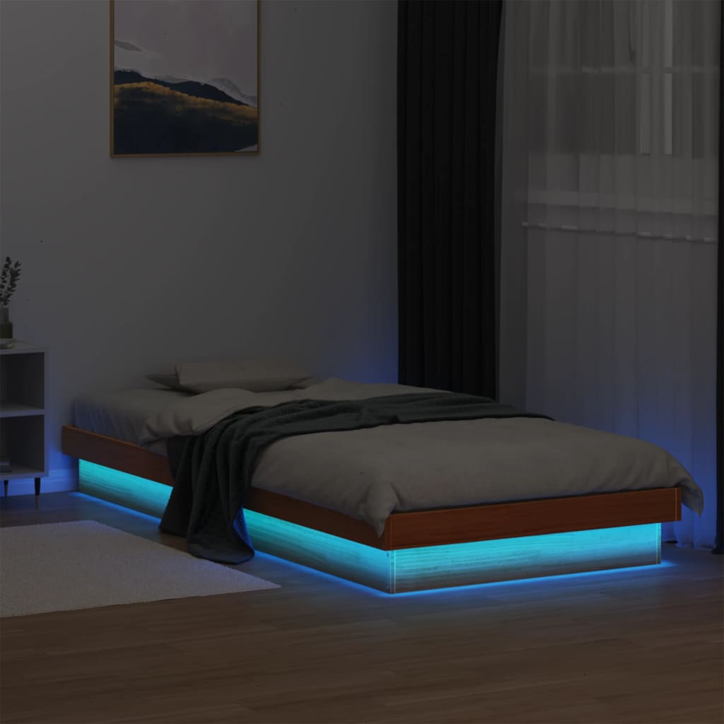vidaXL Cadre de lit à LED cire marron 90x190 cm bois de pin massif