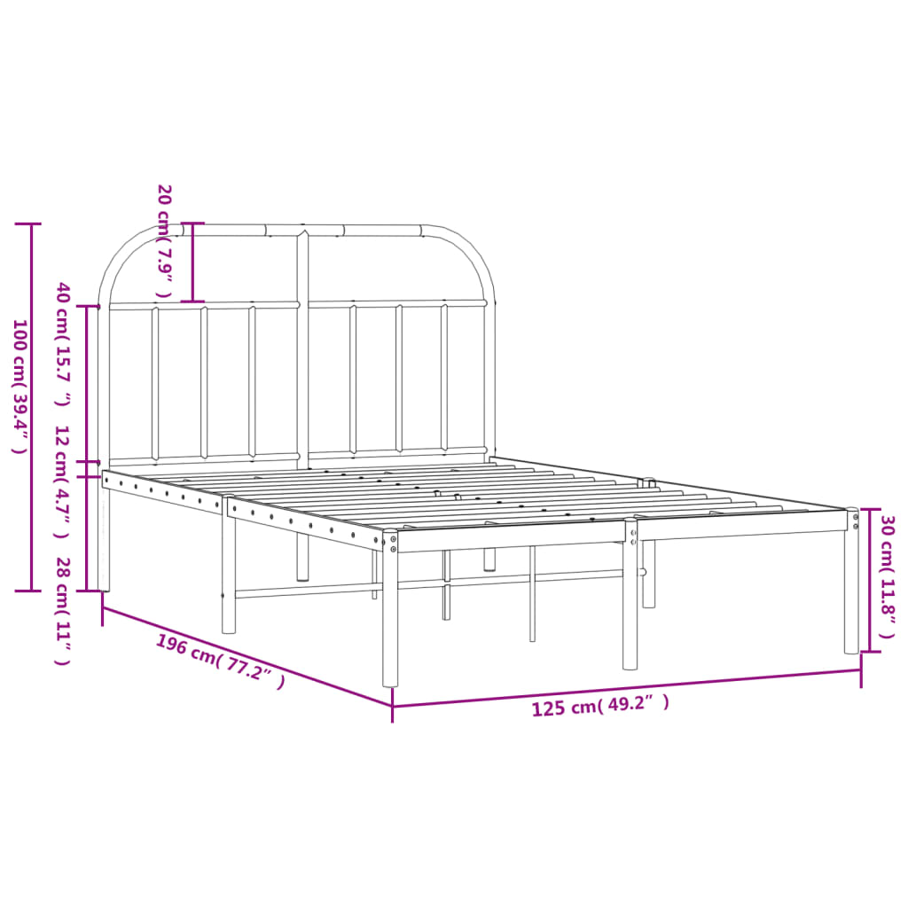 vidaXL Cadre de lit métal sans matelas avec tête de lit noir 120x190cm