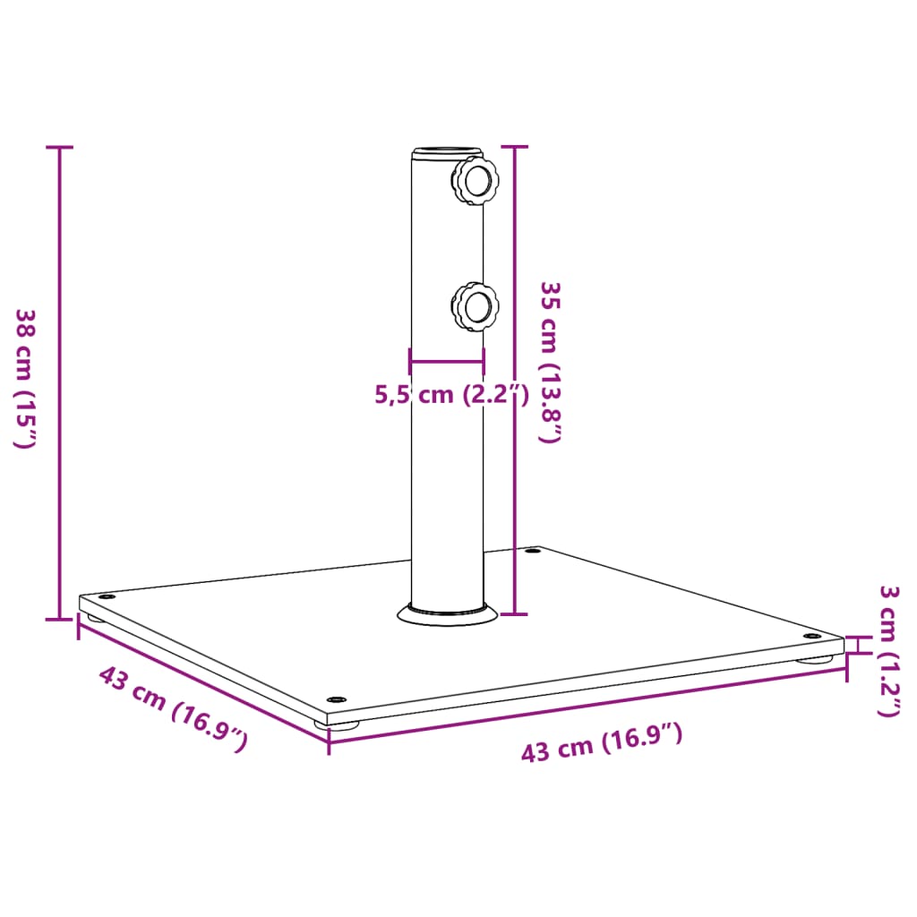 vidaXL Base de parasol pour mâts Ø32/38/48 mm 17 kg carré