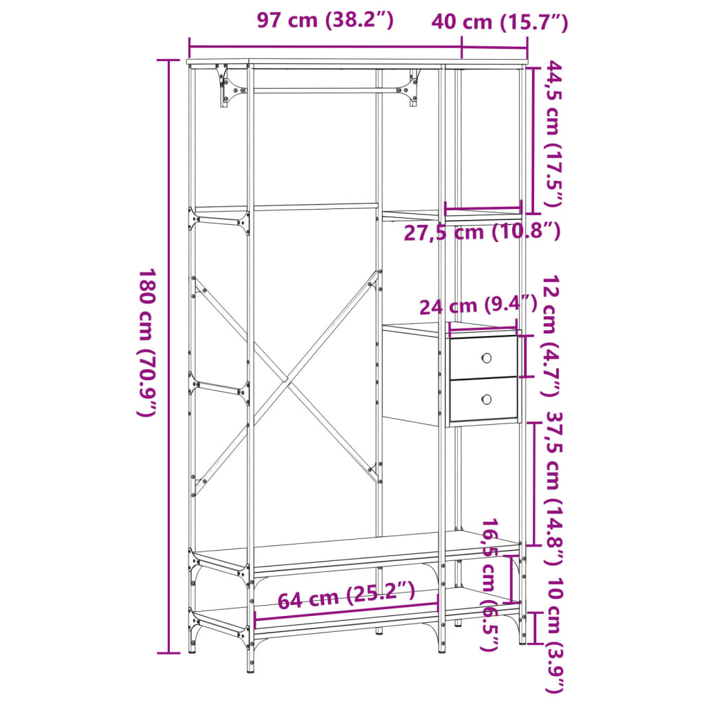 vidaXL Porte-vêtements avec étagères sonoma gris bois d'ingénierie