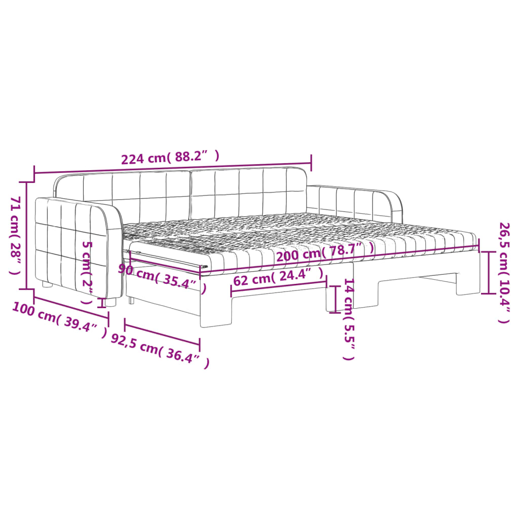 vidaXL Lit de jour avec gigogne et matelas gris foncé 90x200cm velours