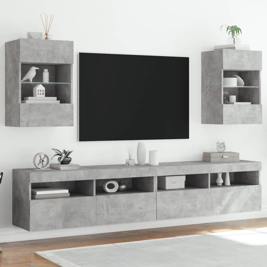 vidaXL Meubles TV muraux et lumières LED 2pcs gris béton 40x30x60,5 cm