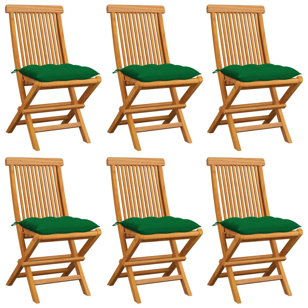 vidaXL Chaises de jardin avec coussins vert 6 pcs Bois de teck massif