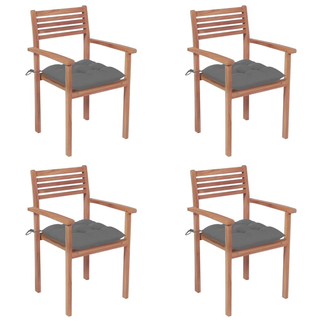 vidaXL Chaises de jardin lot de 4 et coussins gris Bois de teck solide