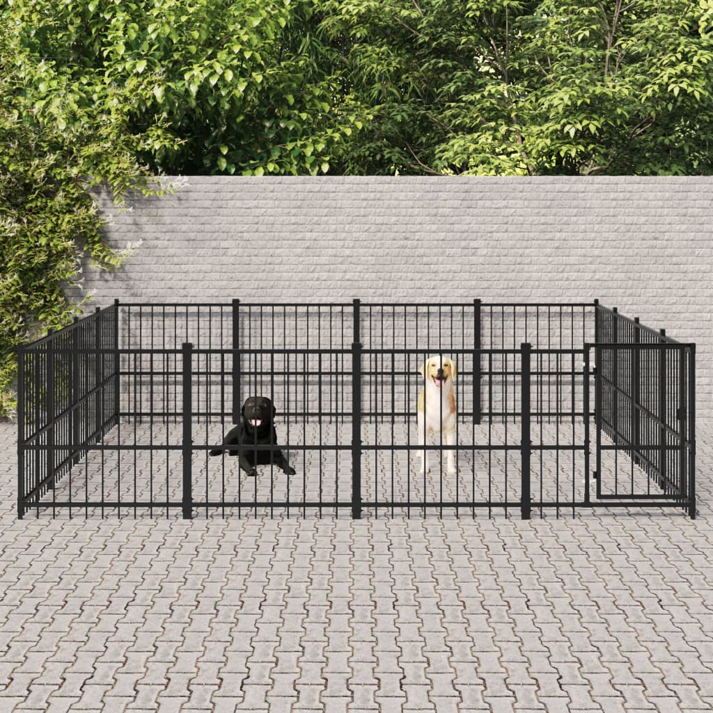 vidaXL Chenil d'extérieur pour chiens Acier 15,05 m²