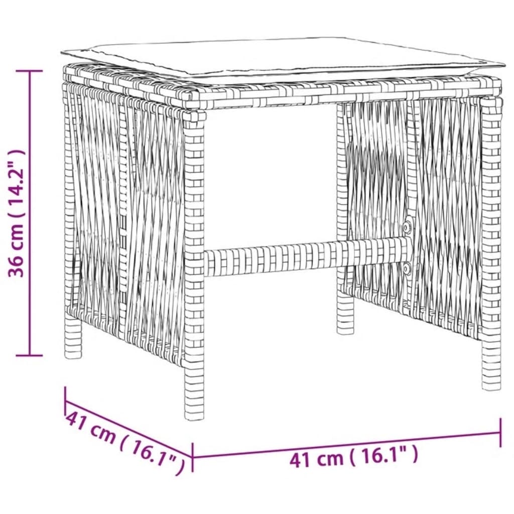 vidaXL Tabourets de jardin et coussins lot de 4 gris 41x41x36 cm rotin