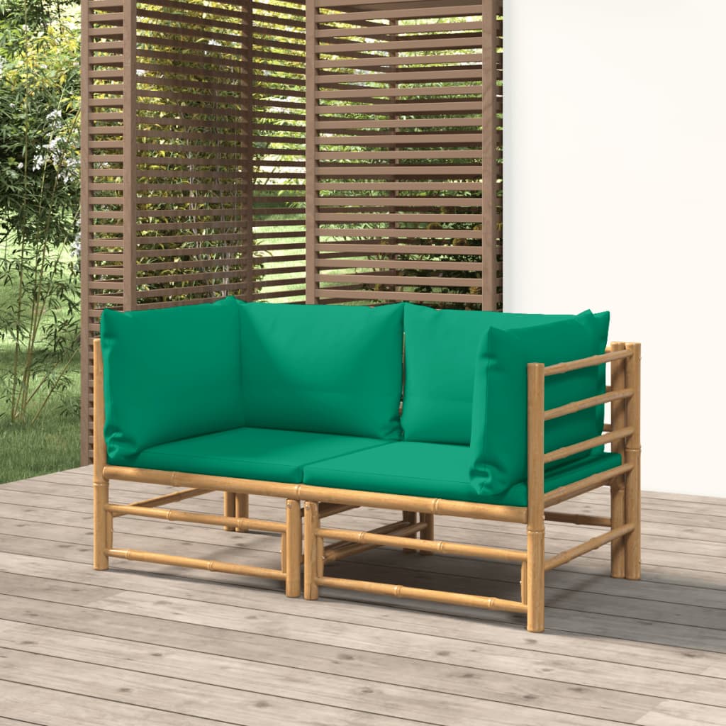 vidaXL Canapés d'angle de jardin avec coussins vert 2 pcs bambou