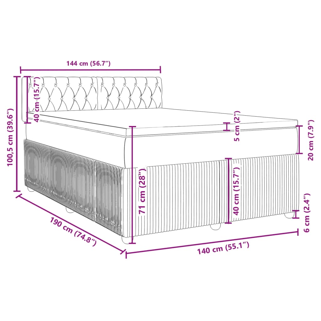 vidaXL Sommier à lattes de lit avec matelas Noir 140x190 cm Velours