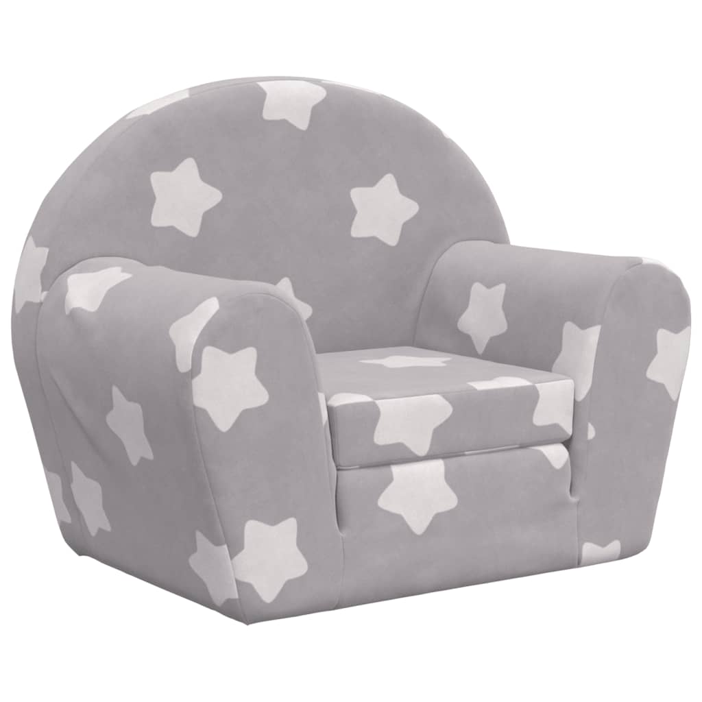 vidaXL Canapé-lit pour enfants gris clair avec étoiles peluche douce