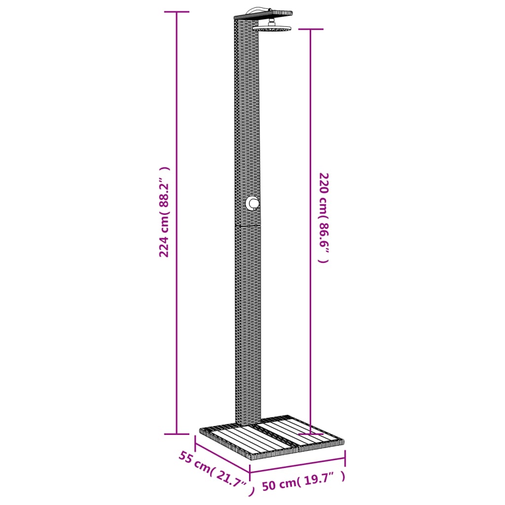 vidaXL Douche d'extérieur noir 50x55x224 cm résine tressée bois acacia