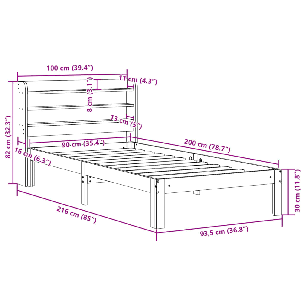 vidaXL Cadre de lit avec tête de lit sans matelas blanc 90x200 cm