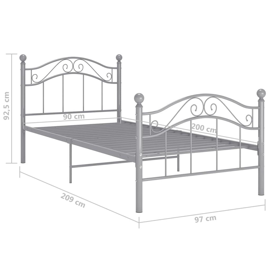 vidaXL Cadre de lit sans matelas gris métal 90x200 cm