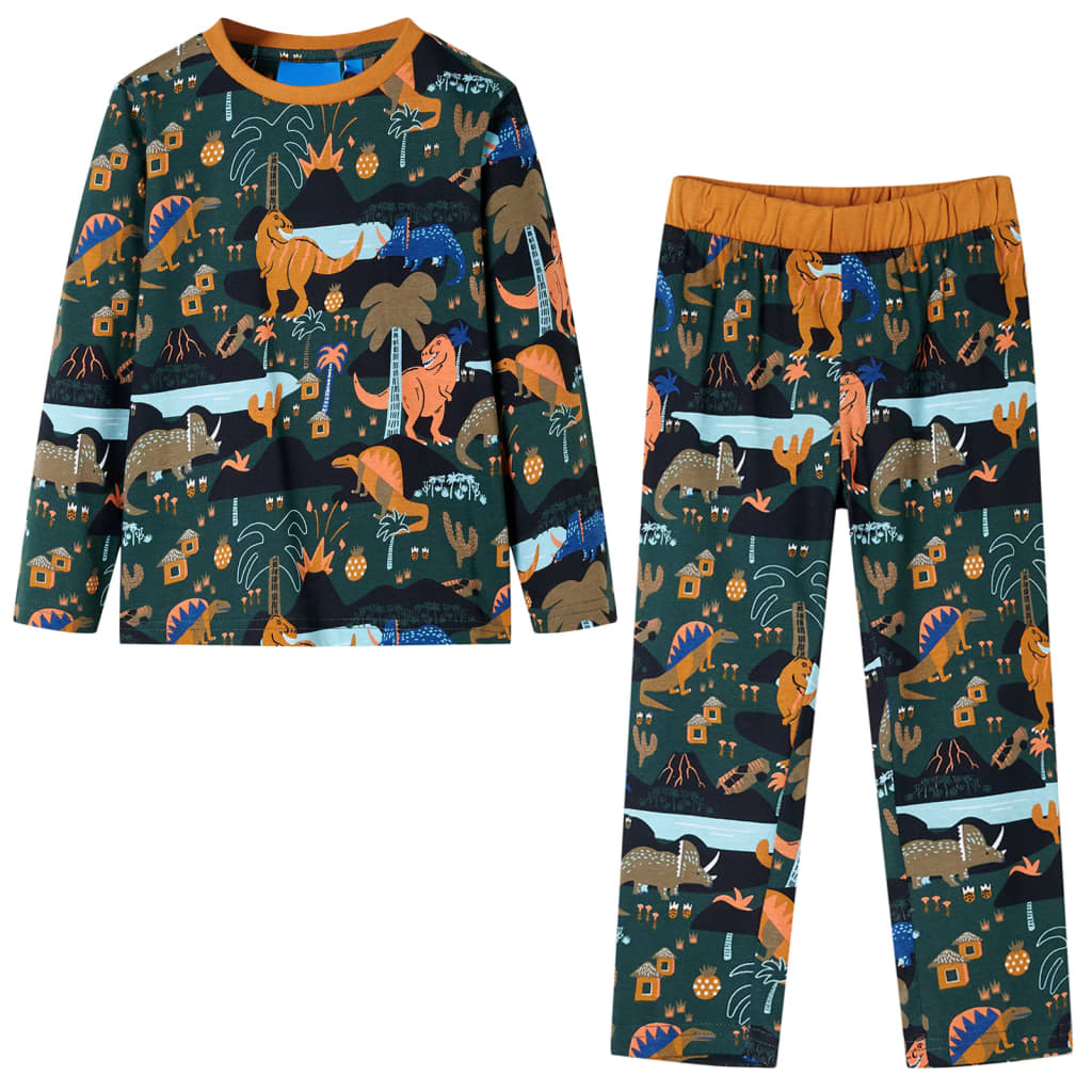 Pyjamas enfants à manches longues vert foncé 140