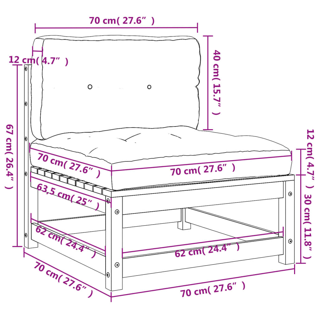 vidaXL Canapés jardin sans accoudoirs coussins 2 pcs bois pin imprégné