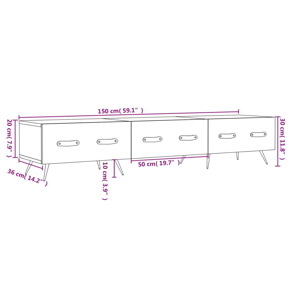 vidaXL Meuble TV blanc brillant 150x36x30 cm bois d'ingénierie