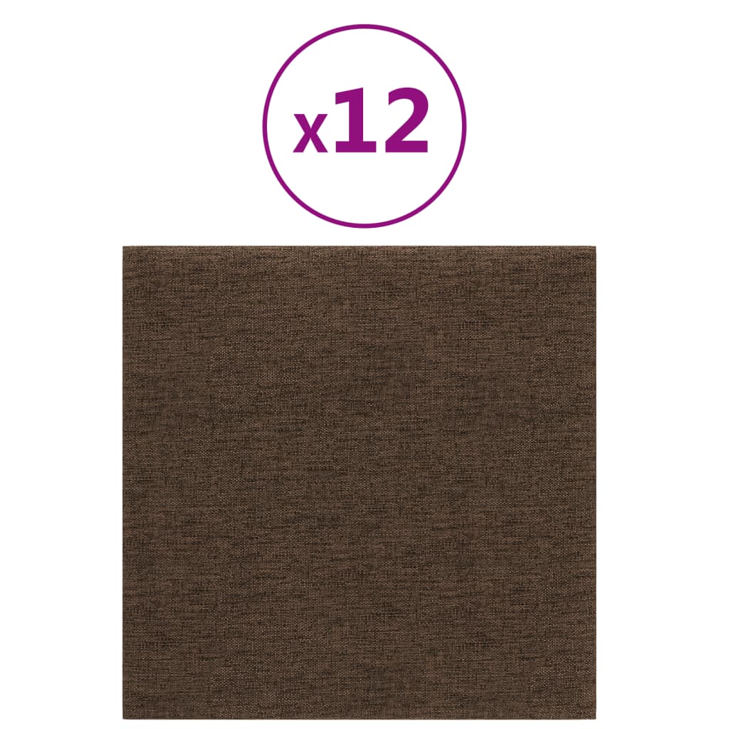 vidaXL Panneaux muraux 12 pcs Marron 30x30 cm Tissu 1,08 m²