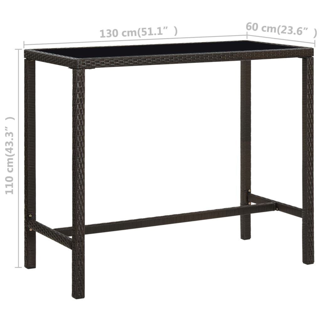 vidaXL Table de bar de jardin Marron 130x60x110cm Résine tressée verre
