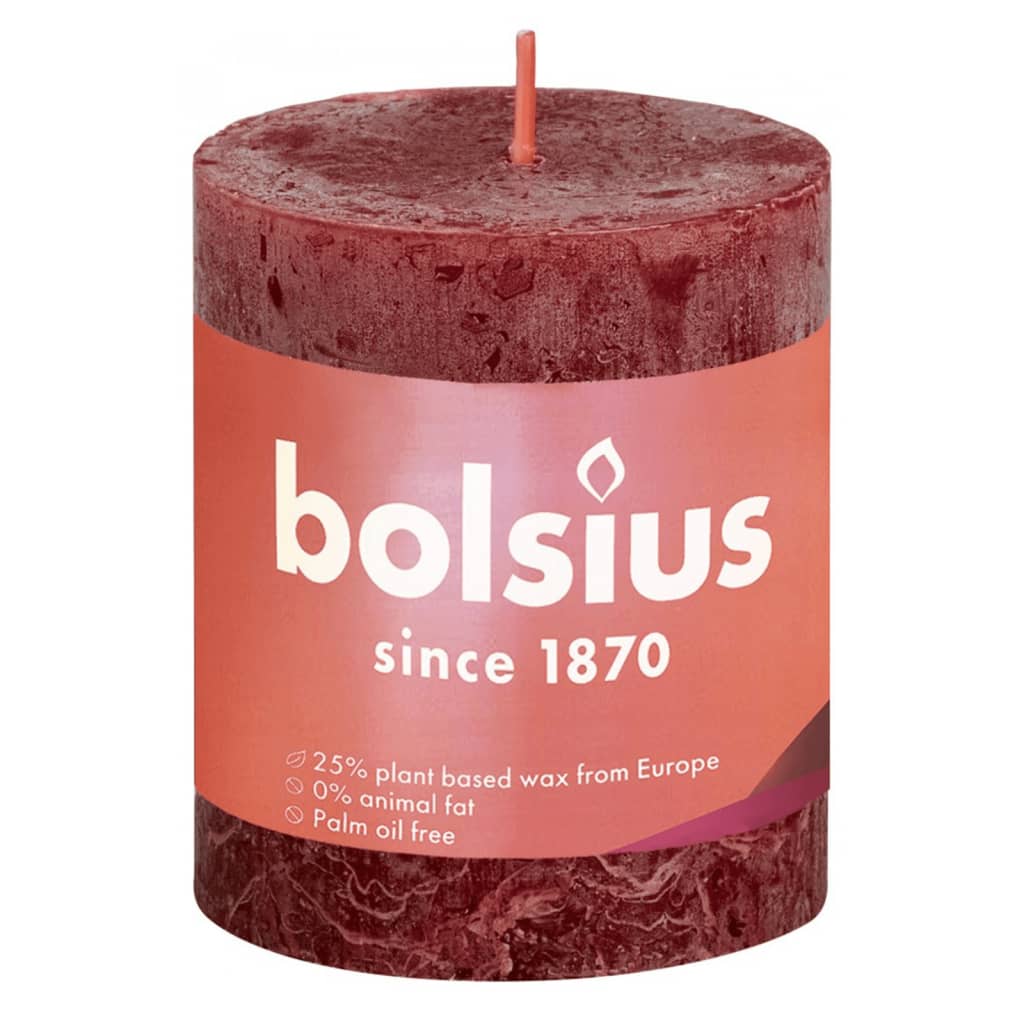 Bolsius Bougies pilier rustiques Shine 4 pcs 80x68 mm Rouge velours