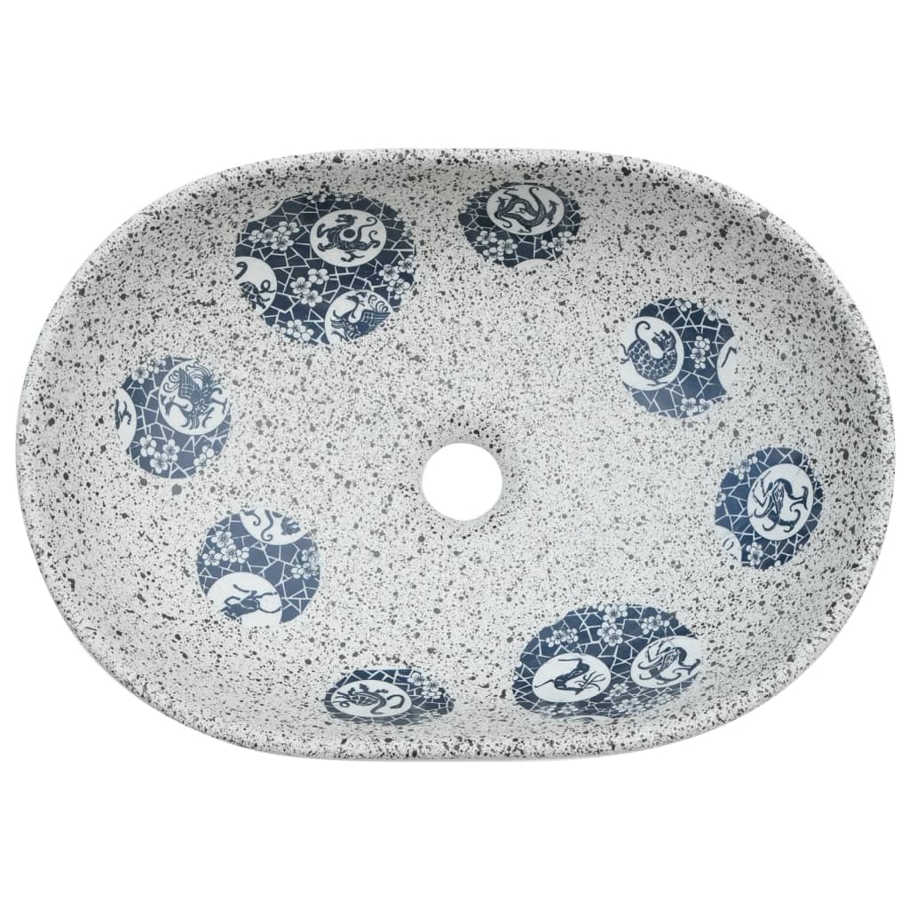 vidaXL Vasque à poser gris et bleu ovale 47x33x13 cm céramique