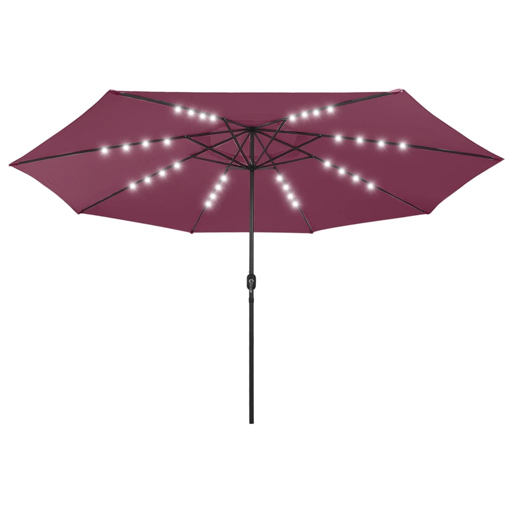 vidaXL Parasol de jardin avec lumières LED mât en métal rouge bordeaux