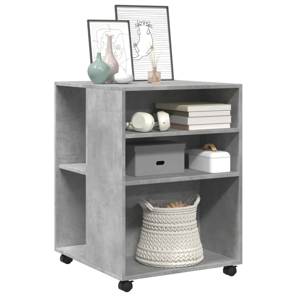 vidaXL Table d'appoint avec roues gris béton bois d'ingénierie