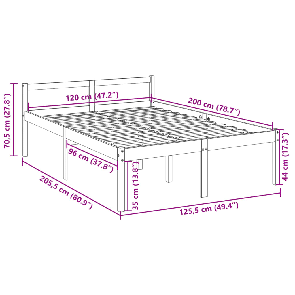 vidaXL Lit pour personne âgée blanc 120x200 cm bois de pin massif