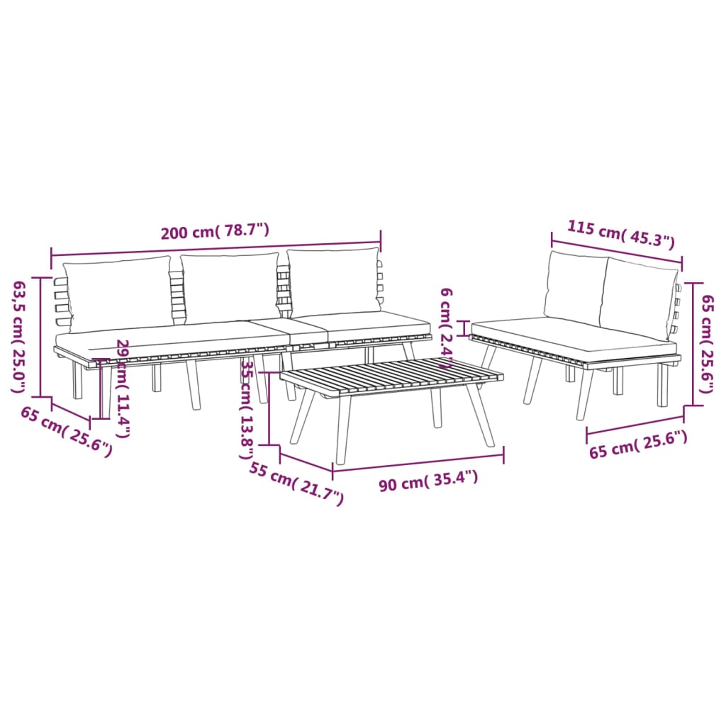 vidaXL Salon de jardin 3 pcs avec coussins Bois d'acacia massif