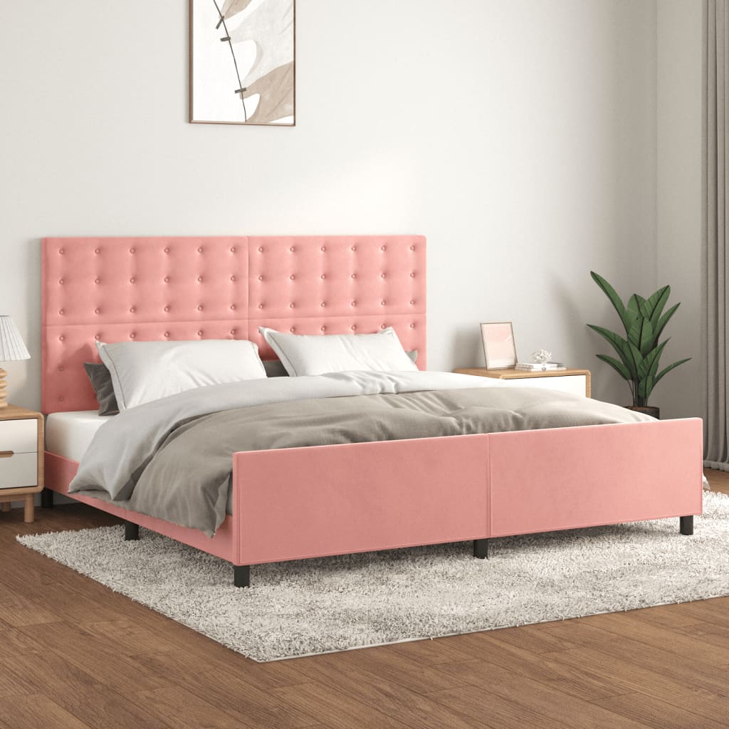 vidaXL Cadre de lit avec tête de lit Rose 200x200 cm Velours