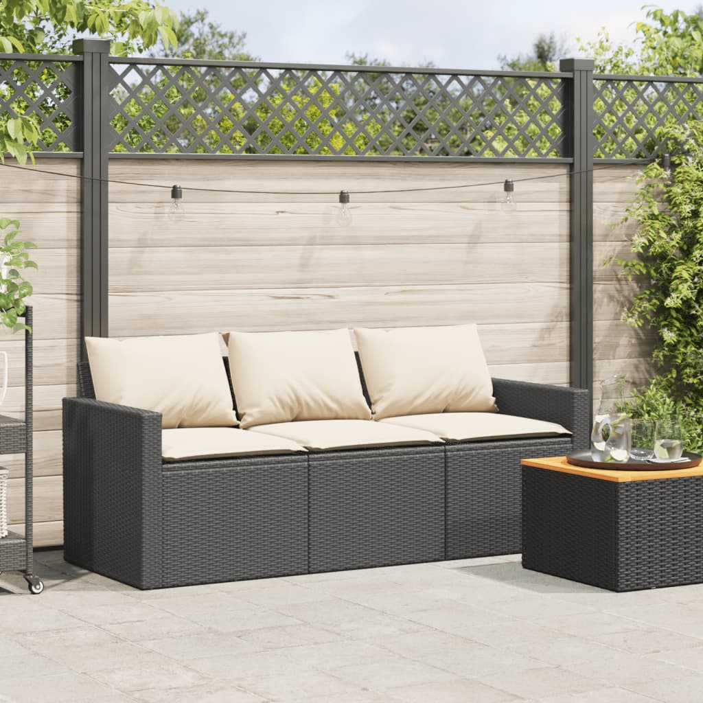 vidaXL Canapé de jardin avec coussins 3 places beige résine tressée