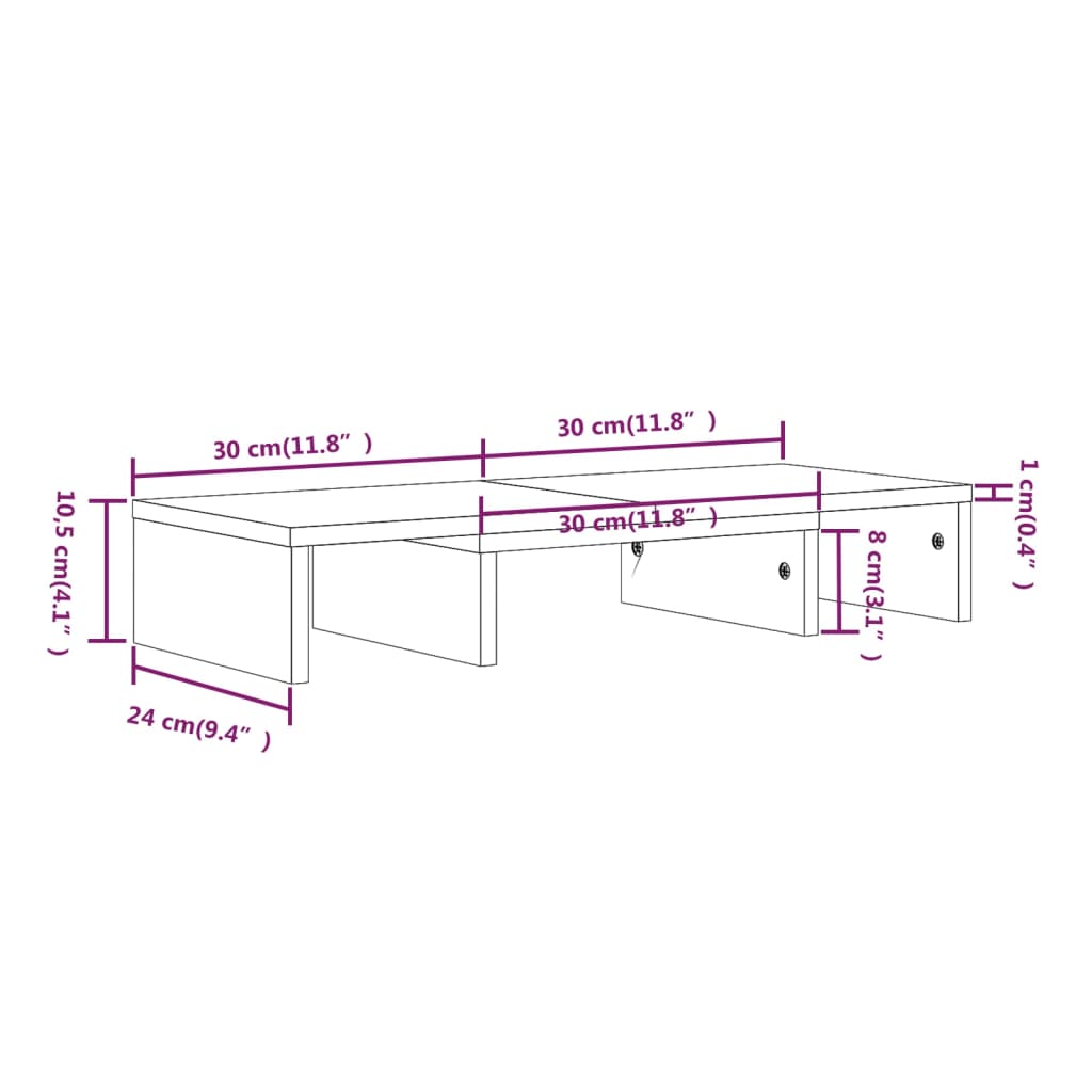 vidaXL Support de moniteur Blanc 60x24x10,5 cm Bois de pin solide