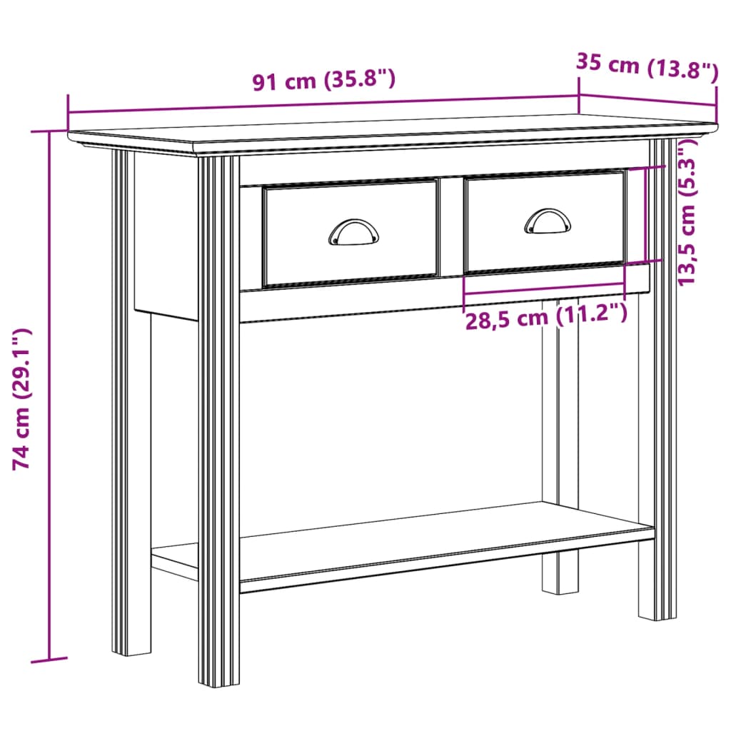 vidaXL Table console BODO marron 91x35x74 cm bois de pin massif