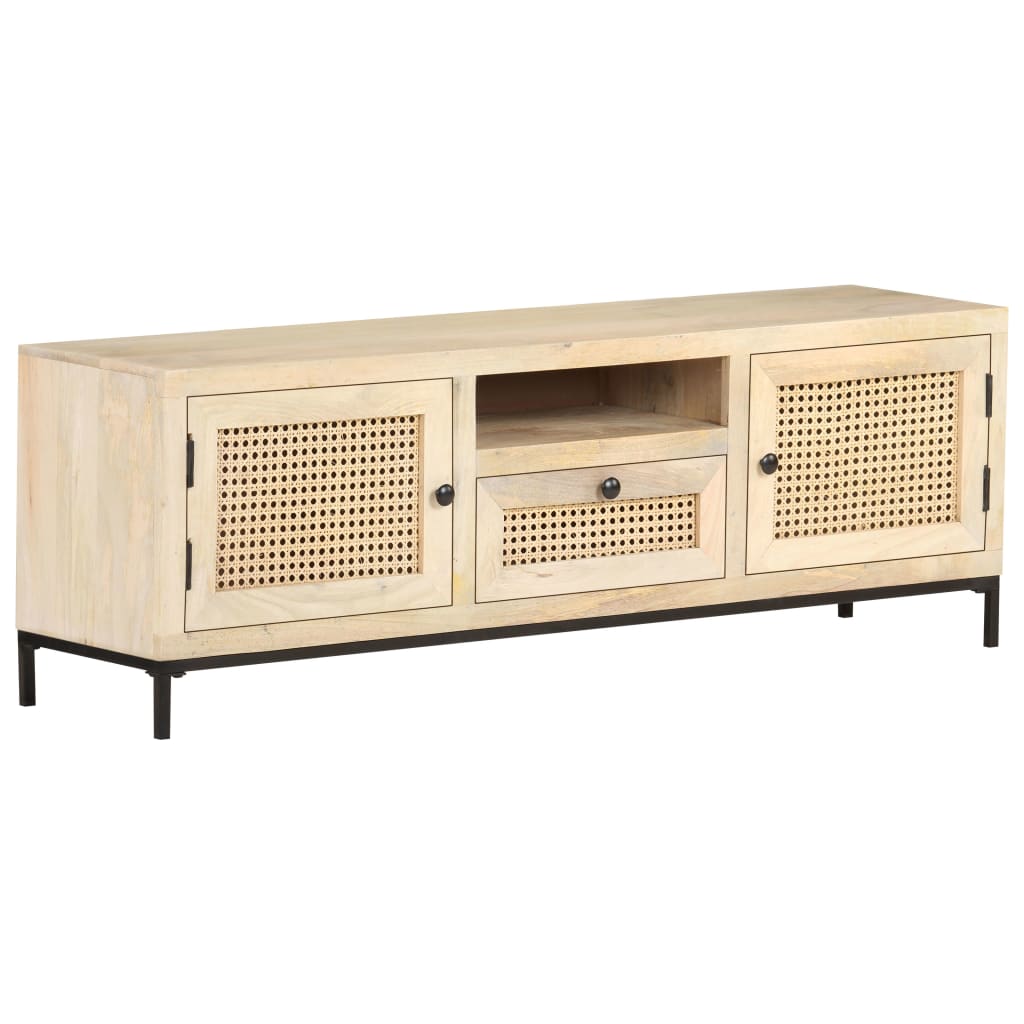 vidaXL Meuble TV 120x30x40 cm Bois de manguier et canne naturelle