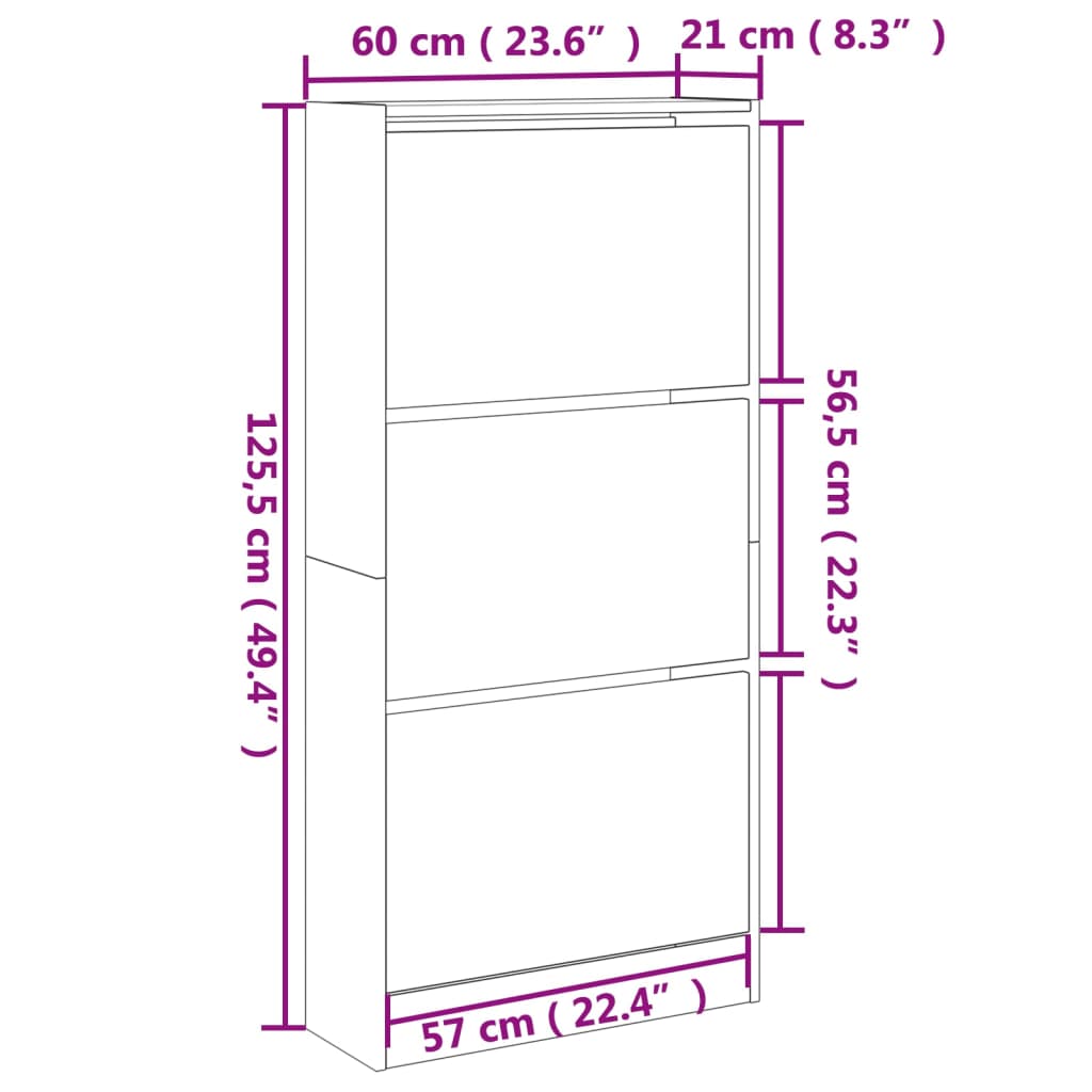 vidaXL Armoire à chaussures chêne fumé 60x21x125,5 cm bois ingénierie