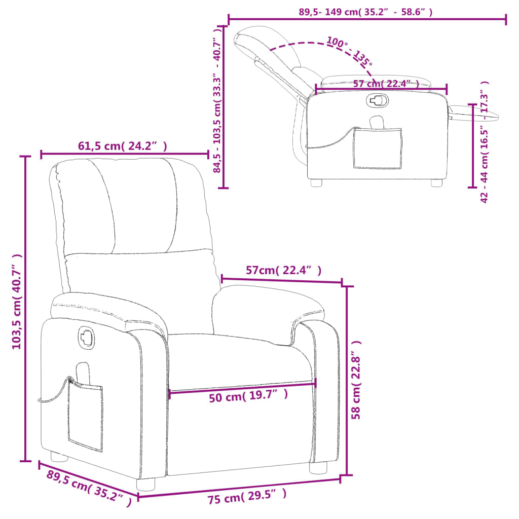 vidaXL Fauteuil inclinable de massage marron tissu microfibre