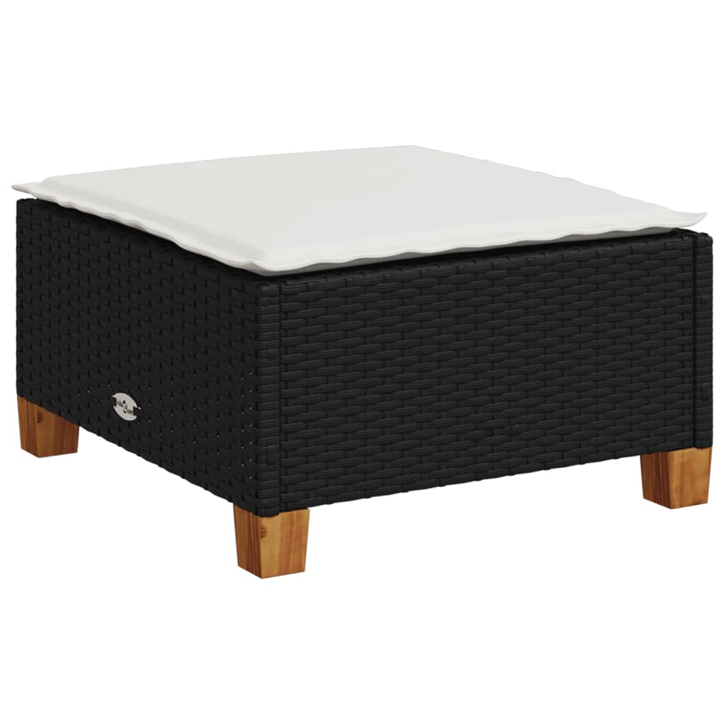 vidaXL Tabouret de jardin et coussin noir 63,5x56x32 cm résine tressée