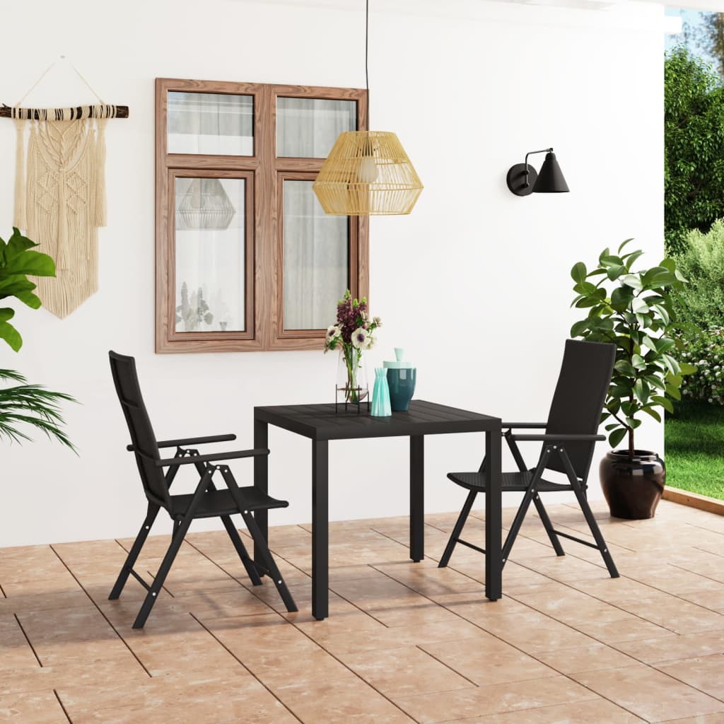 vidaXL Ensemble à manger de jardin 3 pcs noir