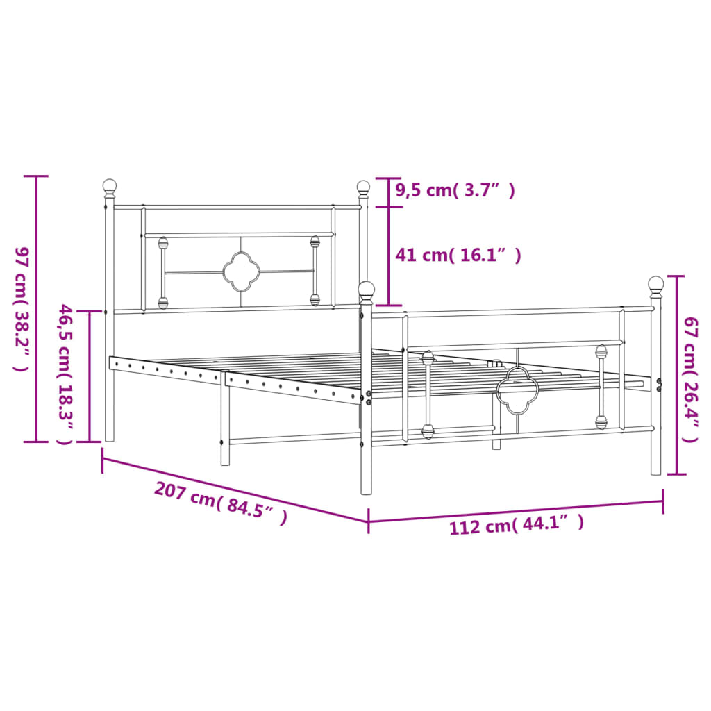 vidaXL Cadre de lit métal sans matelas avec pied de lit noir 107x203cm