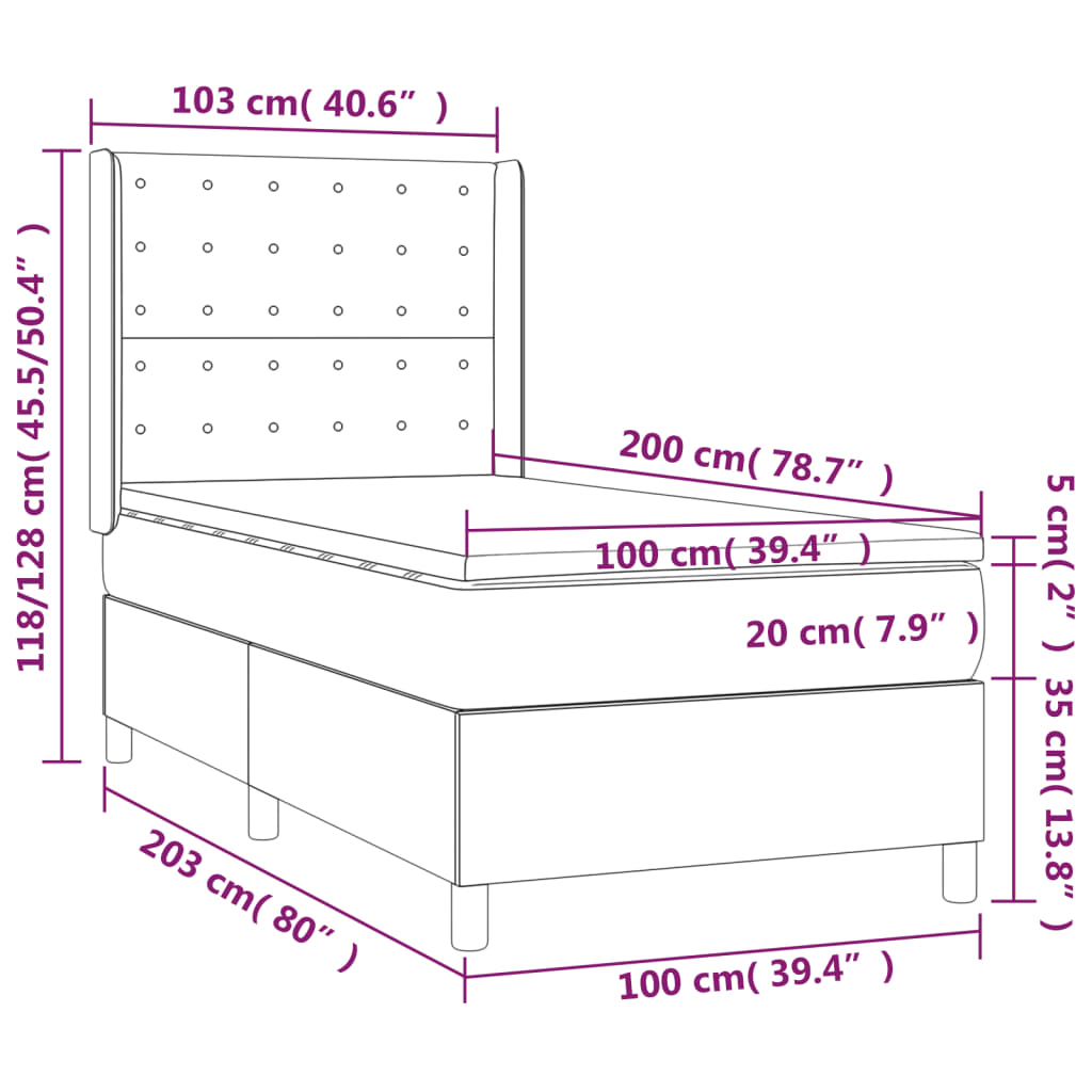 vidaXL Sommier à lattes de lit matelas et LED Gris clair 100x200 cm