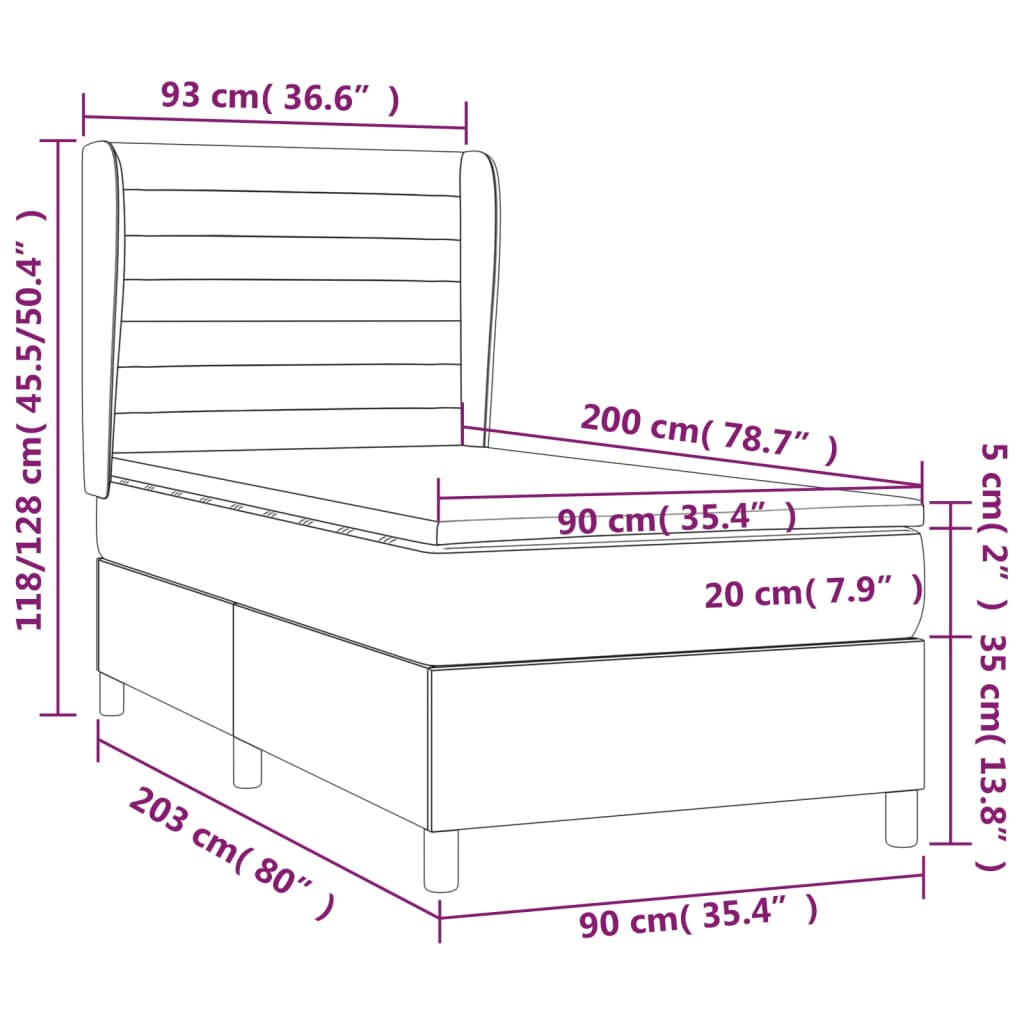 vidaXL Sommier à lattes de lit et matelas Gris clair 90x200 cm Velours