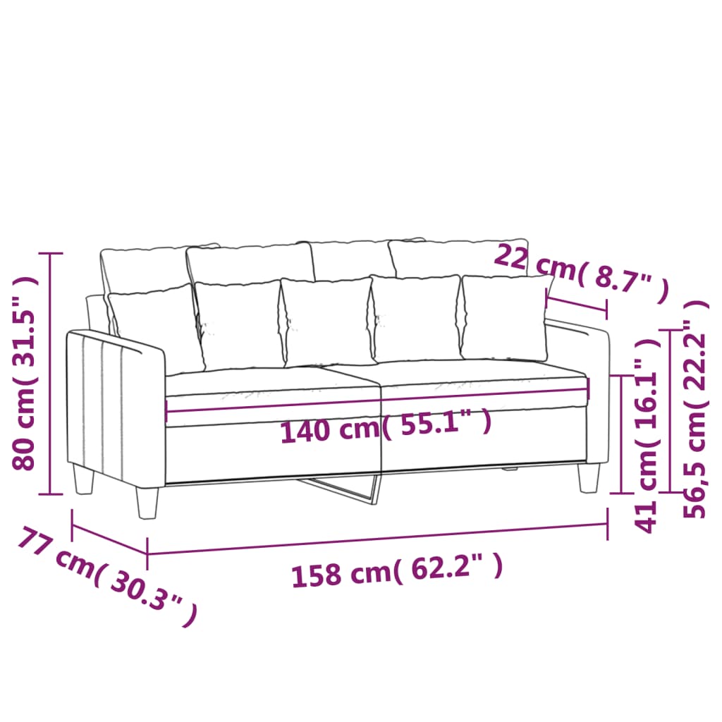 vidaXL Canapé à 2 places Noir 140 cm Tissu