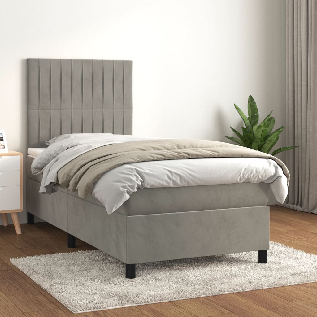 vidaXL Sommier à lattes de lit et matelas Gris clair 90x200 cm Velours