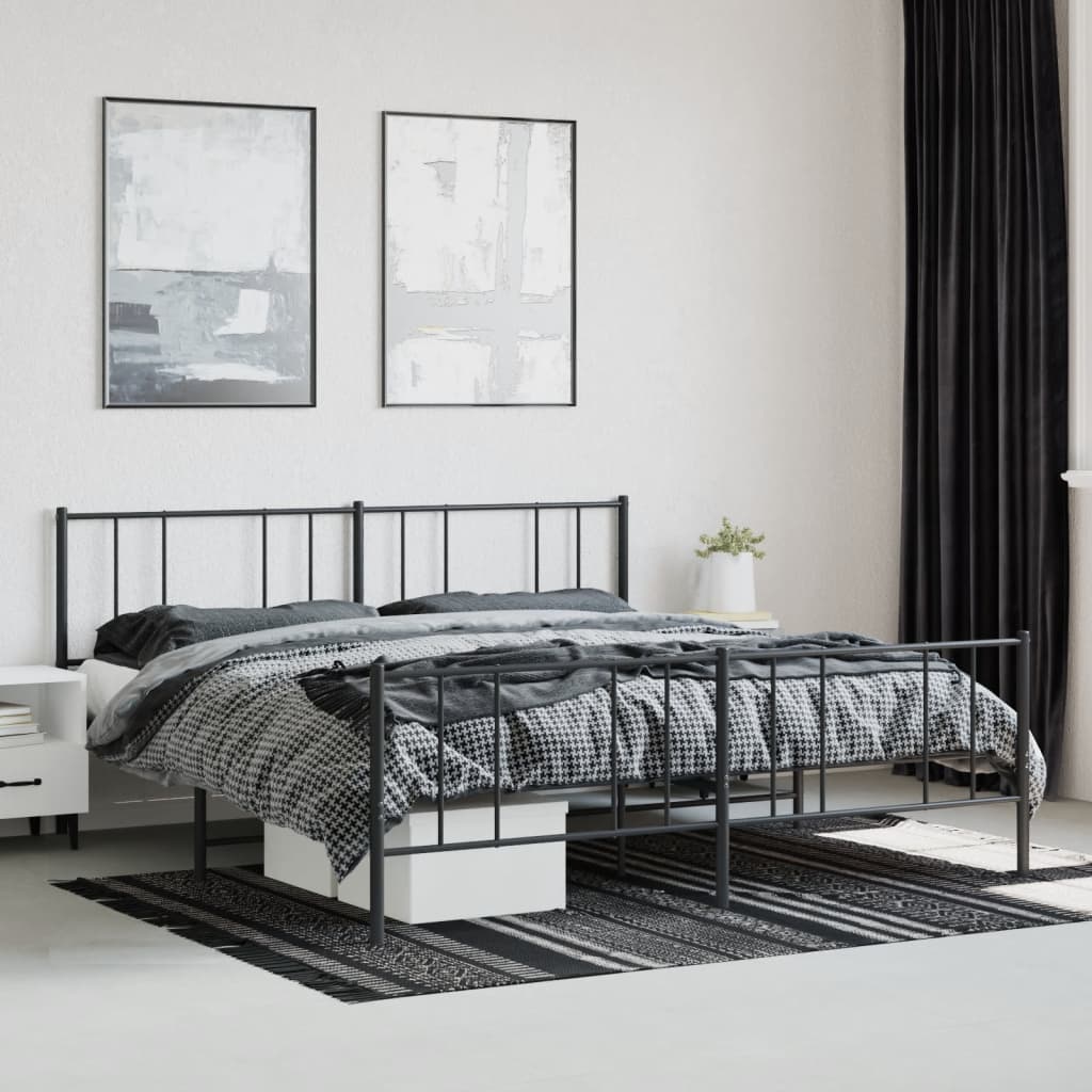 vidaXL Cadre de lit métal sans matelas avec pied de lit noir 193x203cm