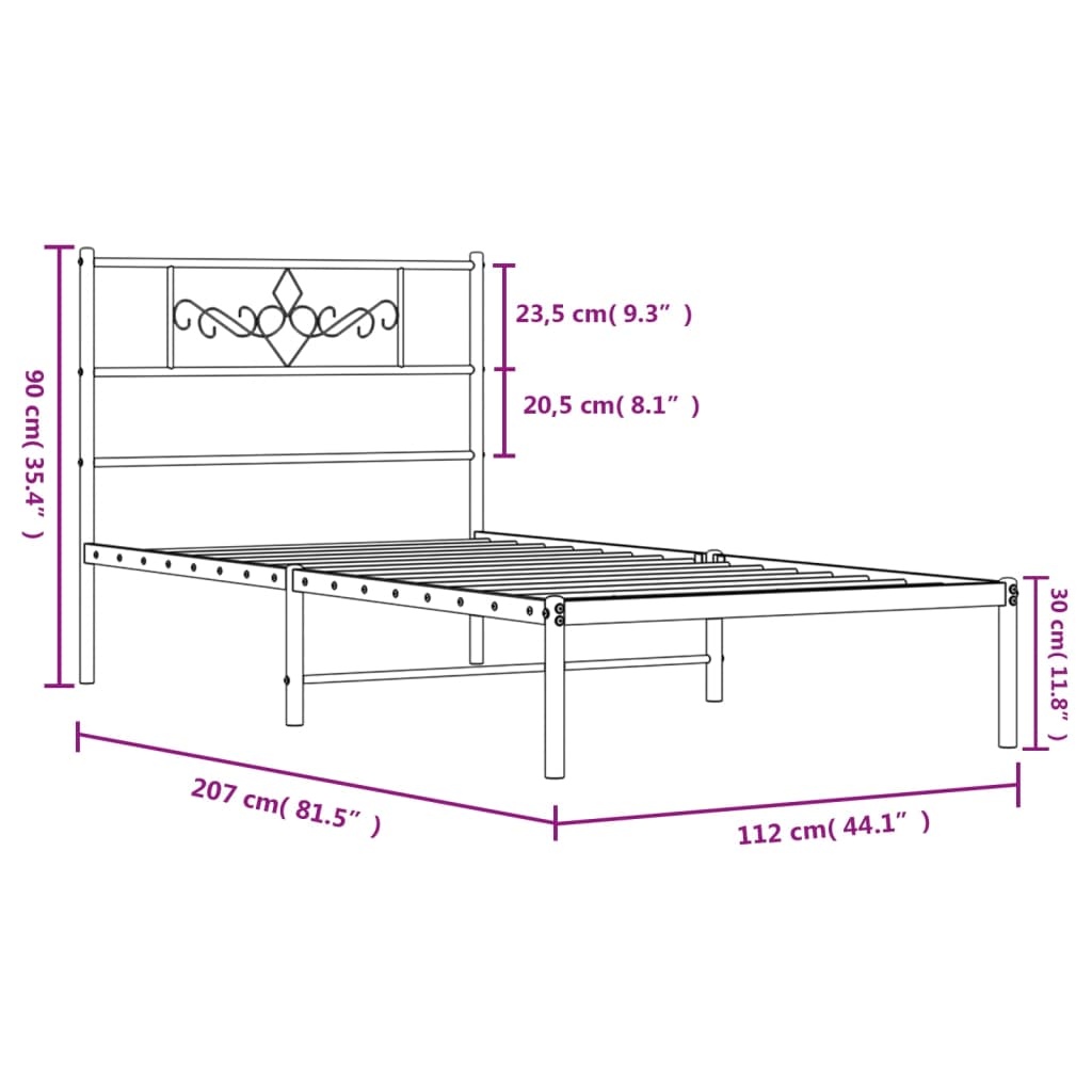 vidaXL Cadre de lit métal sans matelas et tête de lit blanc 107x203 cm