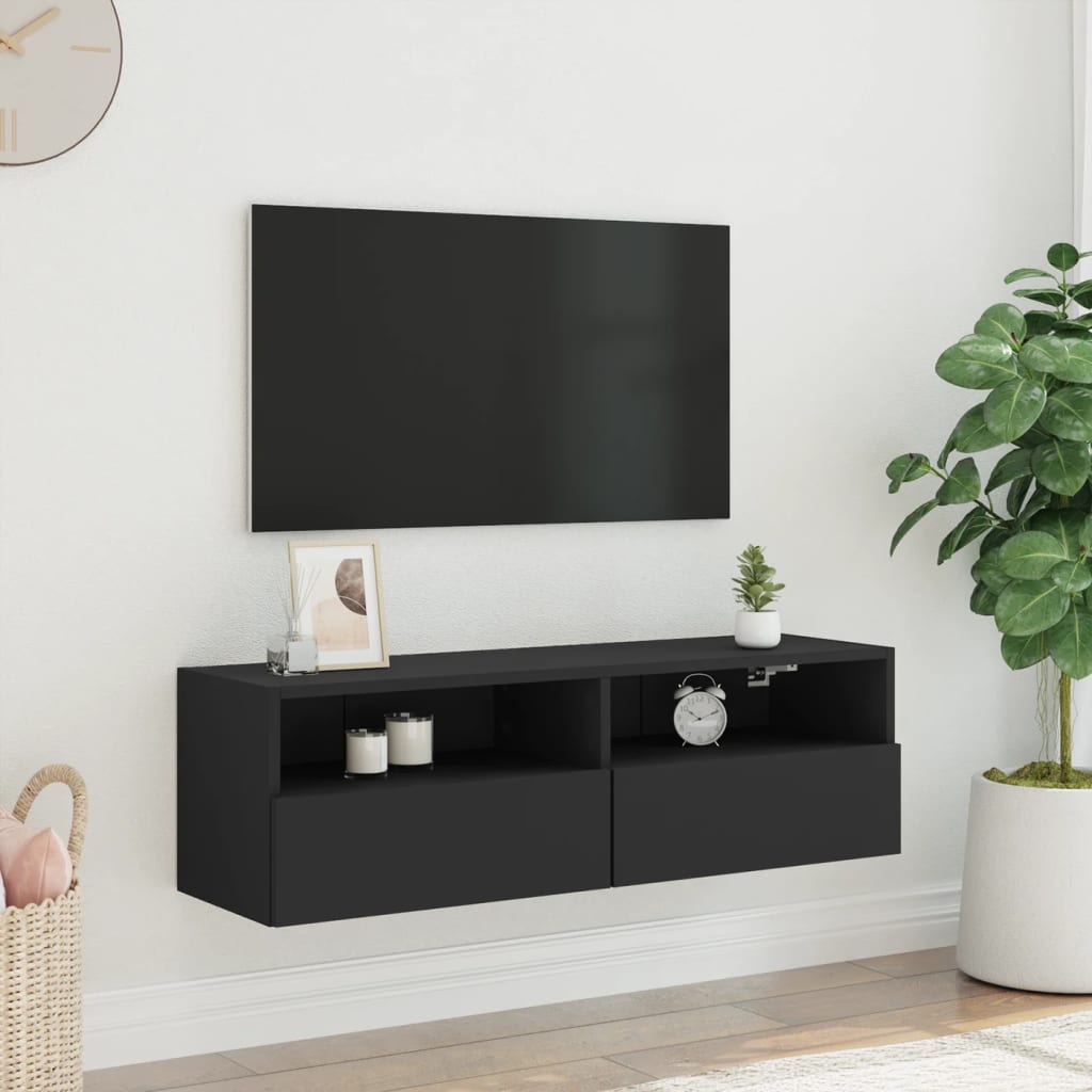 vidaXL Meuble TV mural noir 100x30x30 cm bois d'ingénierie