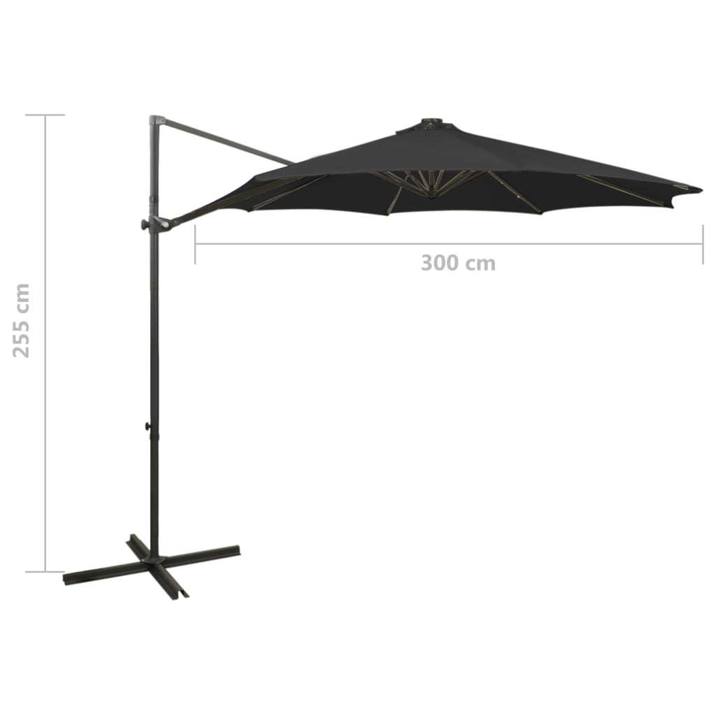 vidaXL Parasol déporté avec mât et lumières LED Noir 300 cm