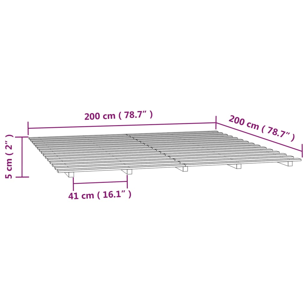 vidaXL Cadre de lit sans matelas noir 200x200 cm bois massif de pin