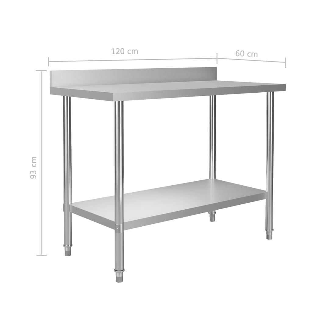 vidaXL Table de travail de cuisine avec dosseret 120x60x93 cm Inox