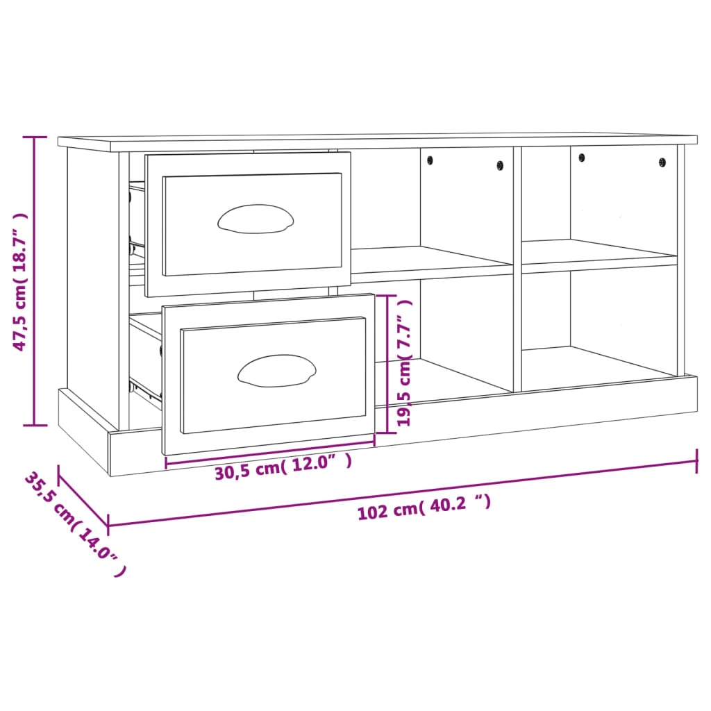 vidaXL Meuble TV noir 102x35,5x47,5 cm bois d'ingénierie