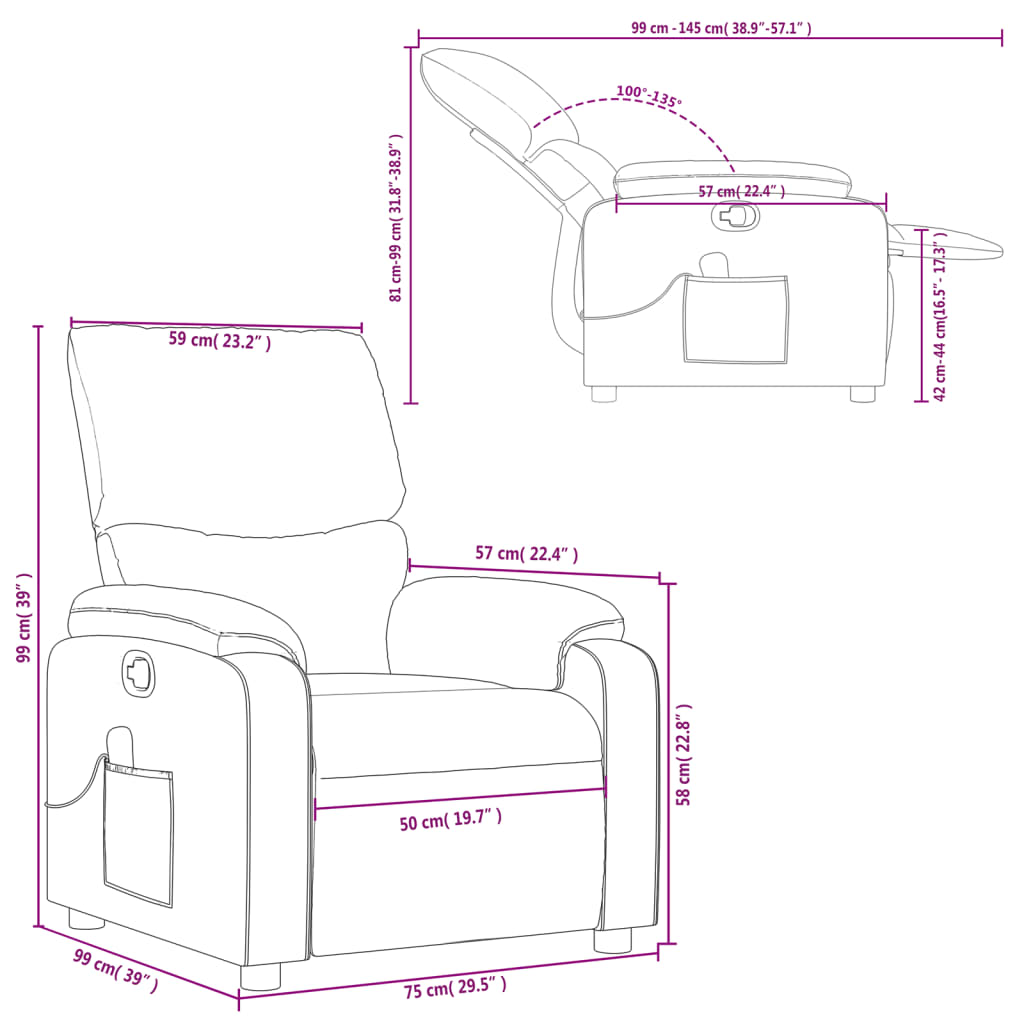 vidaXL Fauteuil de massage inclinable rouge similicuir